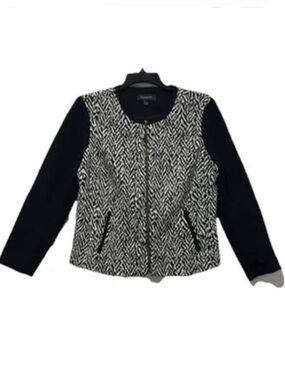 TALBOTS Black and White Chevron Print Zip Front Jacket Wiomen’s Size 8